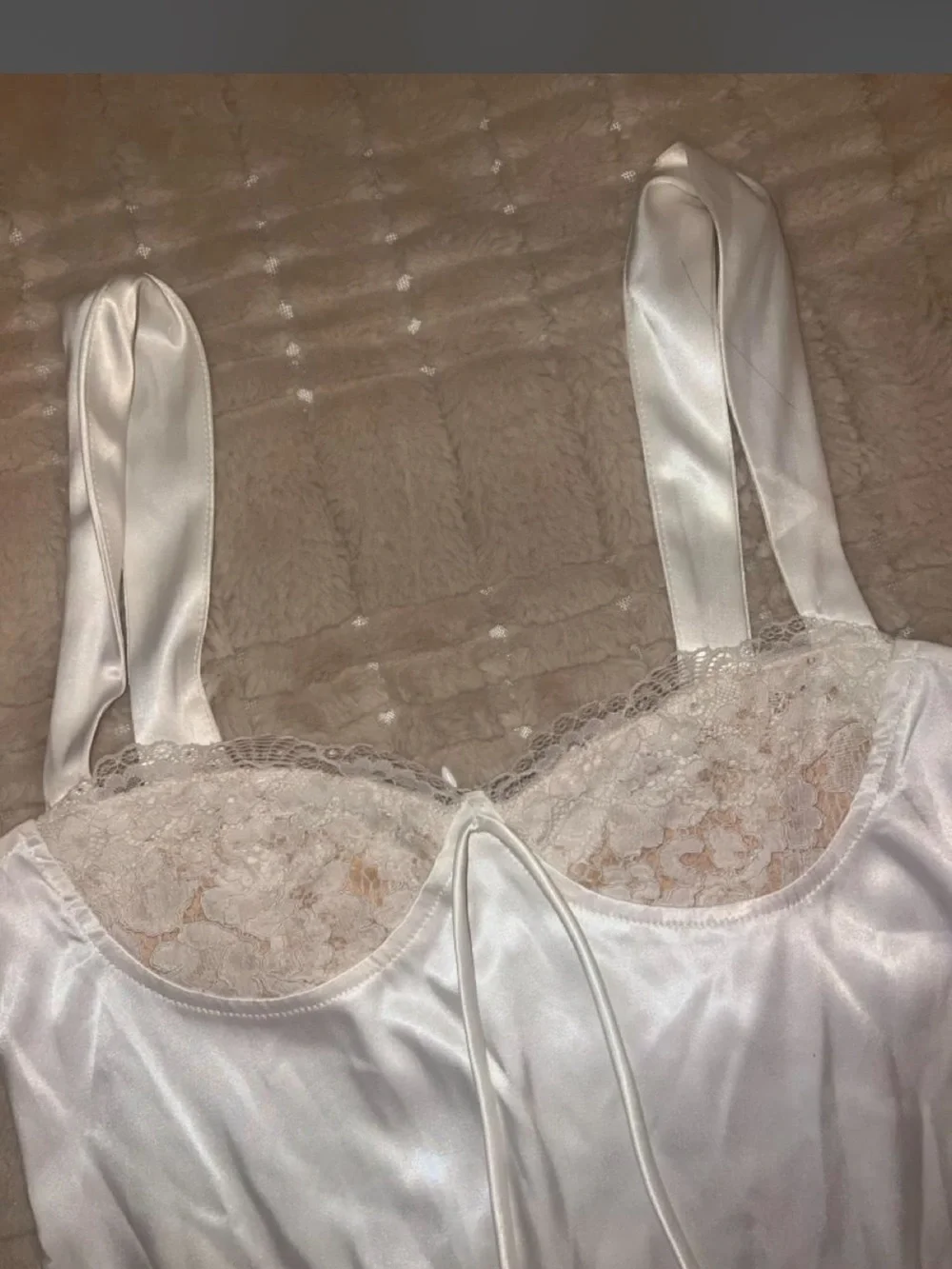 Finesse Satin Lace-Trim Slip — white